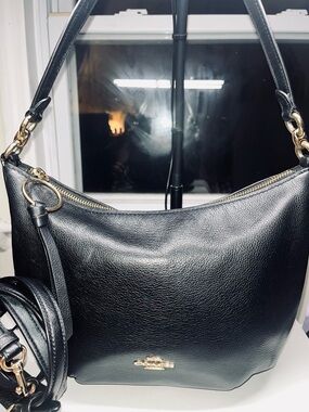Coach Black Pebbled Leather Shoulder Hobo Bag with Crossbody Strap